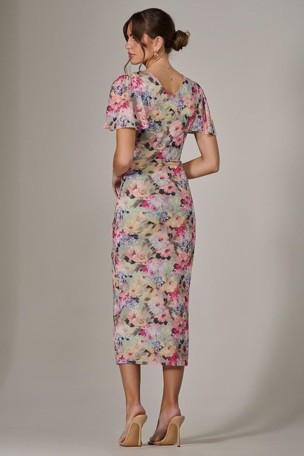 Jolie Moi Mesh Short Sleeve Midi Dress