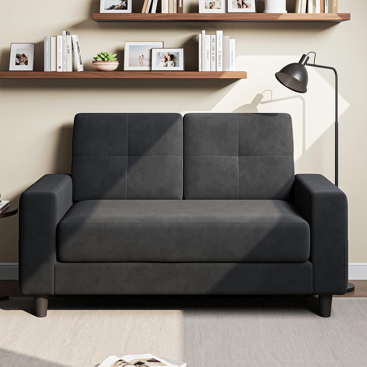 Loveseat Sofa丨53 inch Love Seat Small Couch for Small Space 丨7.5” Thick Seat Cushion Sofas for Bedroom丨Chenille Mini Couch for Apartment Dark Grey