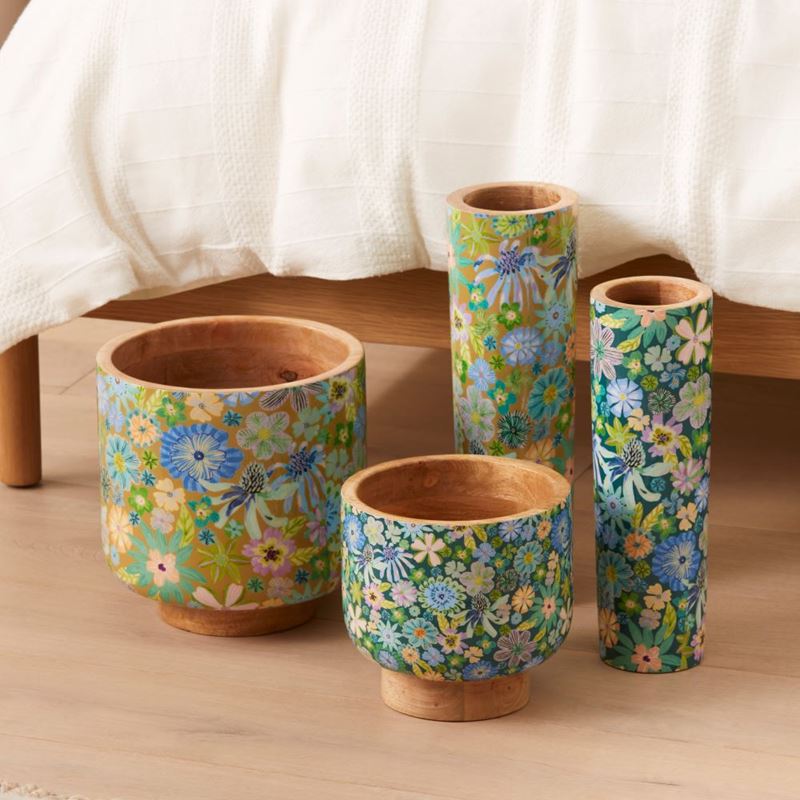 Sia Floral Blue Timber Vase