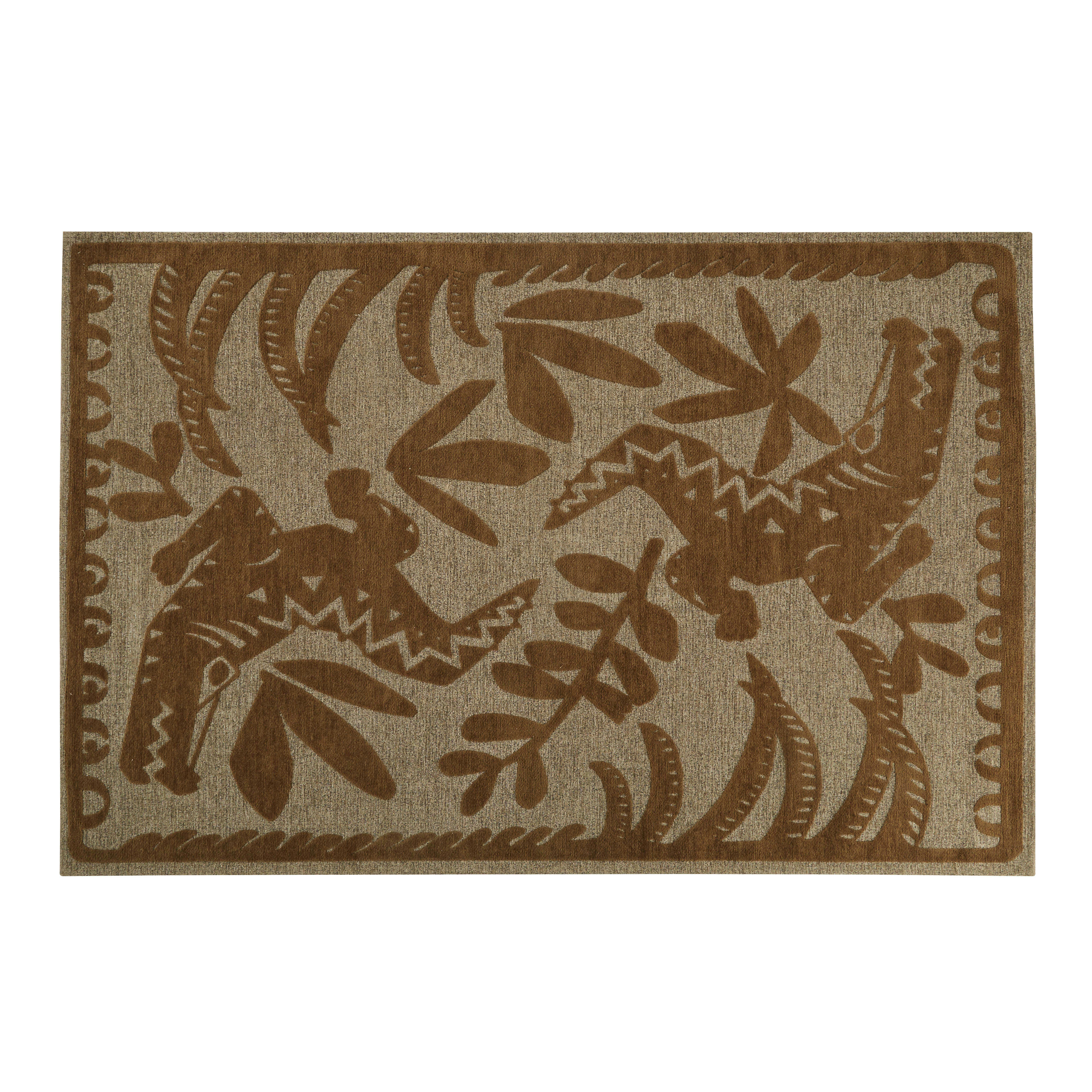 ONTUR - Tapis tissé jacquard jaune ocre et blanc motif en reliefs 155x230