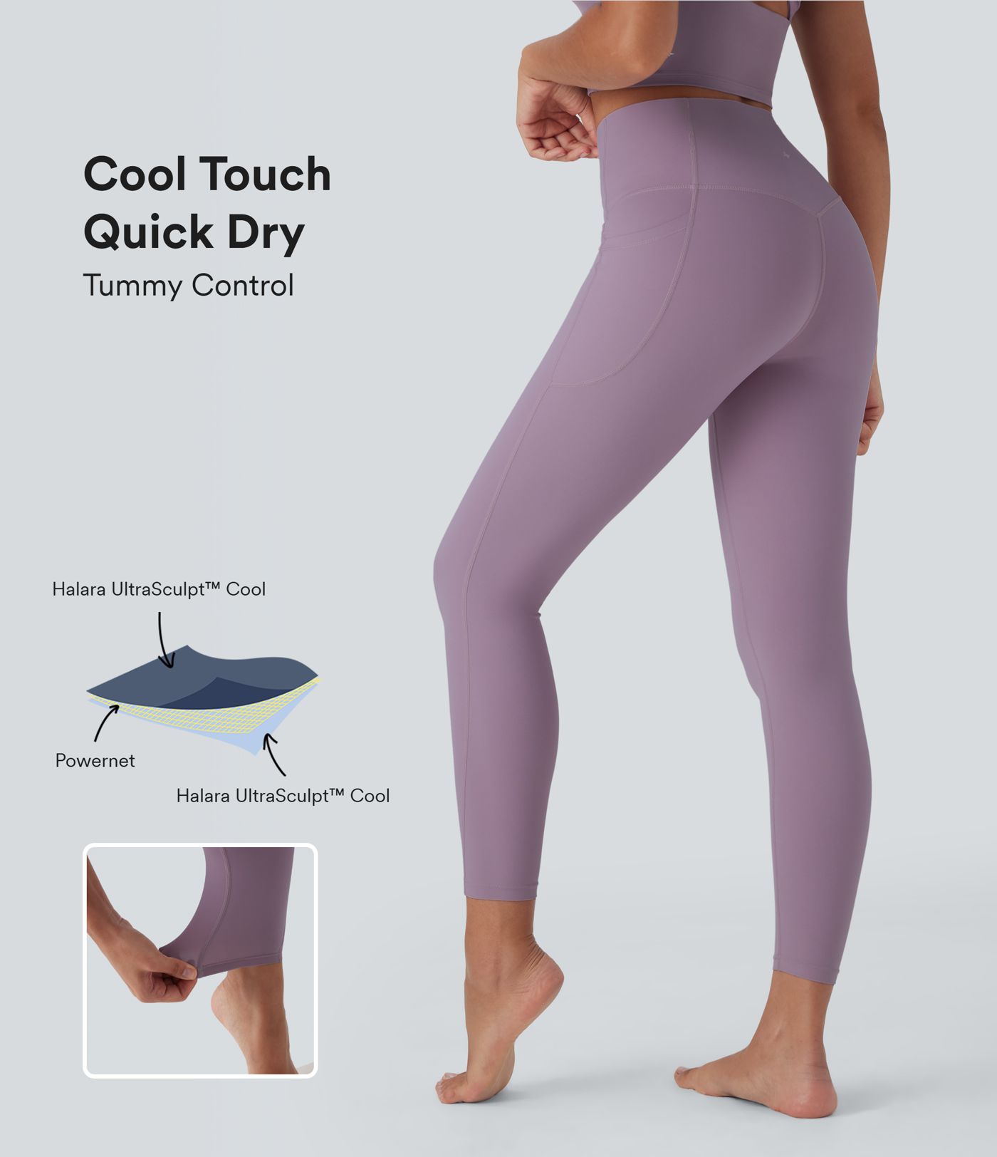 Legging de yoga Halara UltraSculpt™ gainant taille haute effet frais InstantCool et séchage rapide avec poches, protection solaire UPF50