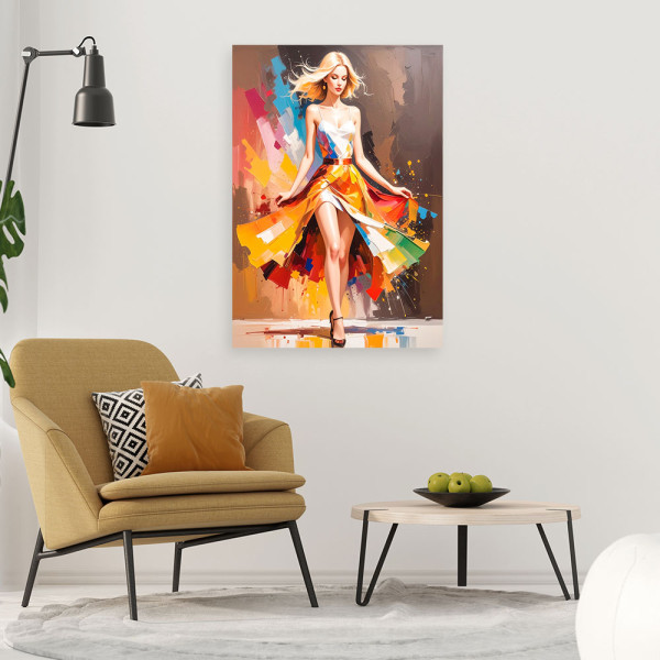 Feeby Obraz do salonu sypialni, Kobieta w kolorowej sukience 40x60