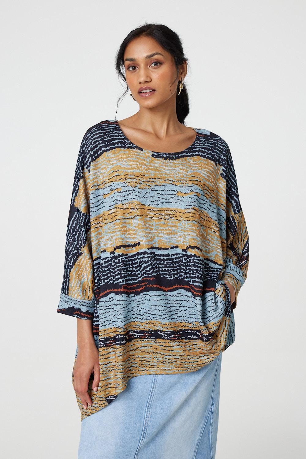 Izabel London Printed 3/4 Batwing Sleeve Relaxed Tunic Top