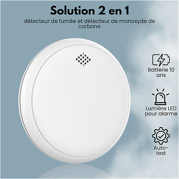 Détecteur de fumée et de monoxyde de carbone Aroha Safety Pro Sleep Line - Batterie 10 ans - Alarme incendie et de CO - 5 pièces