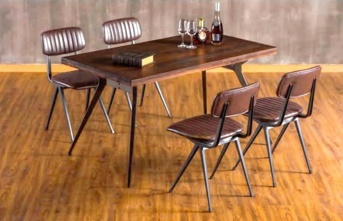 RETRO - 4 Chaises de repas aspect cuir marron