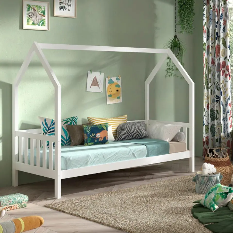 Bedhuisje Home - 90x200 cm - met hekje - wit dennenhout