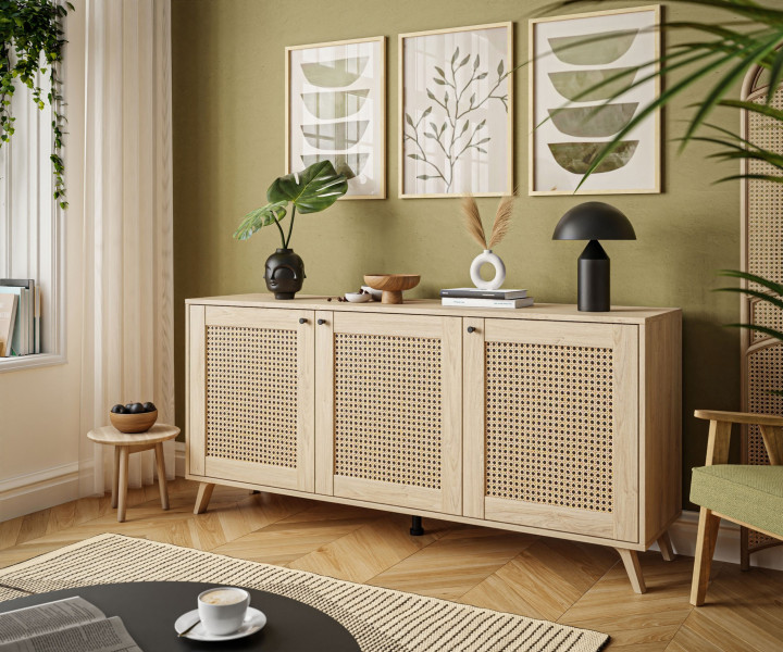 Komoda VIENNA 3D z imitacją plecionki - dąb puccini
