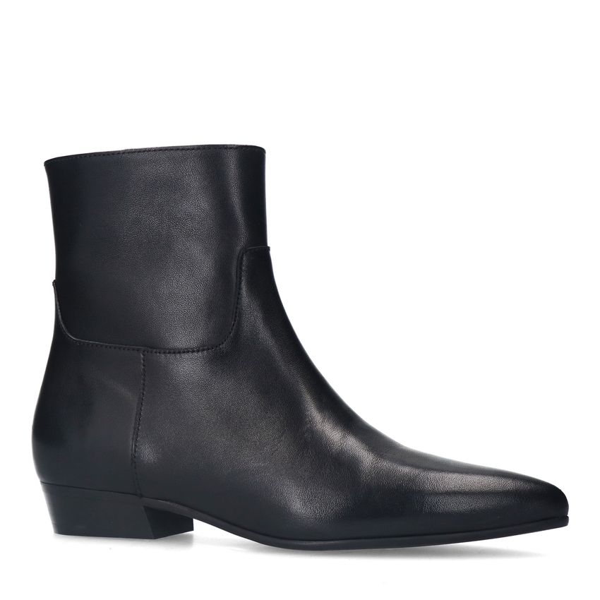 Manfield Zwarte leren enkellaarsjes