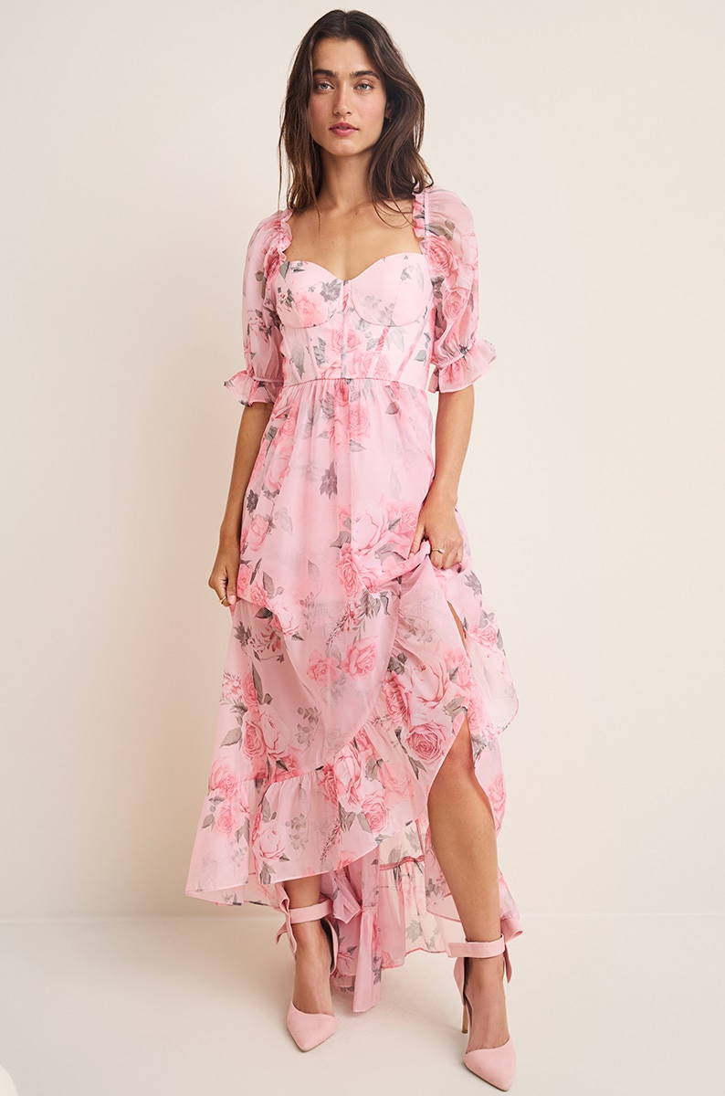 Carrie Corset High-Low Floral Maxi Dress