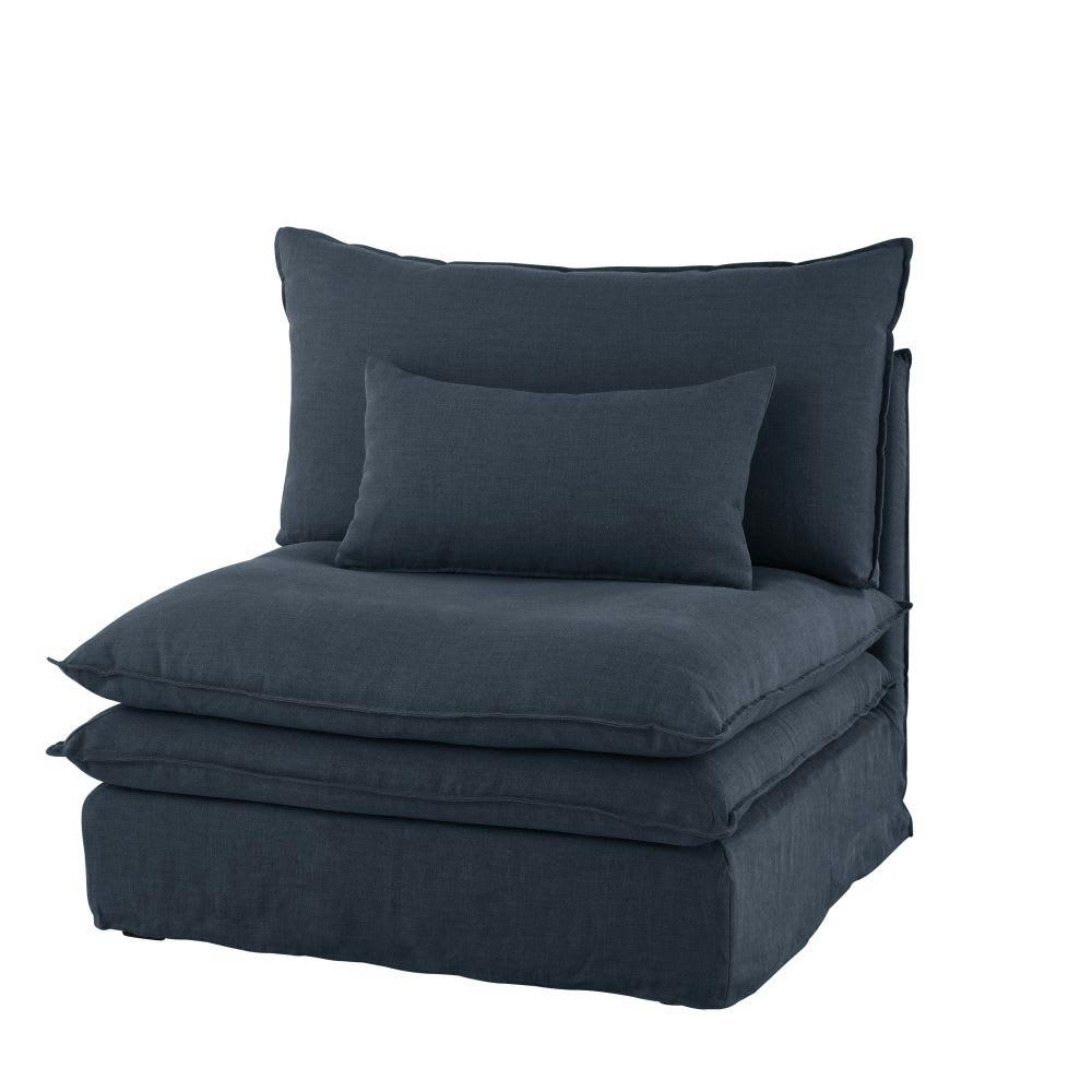 Pompei - Chauffeuse pour canapé modulable en lin bleu nuit