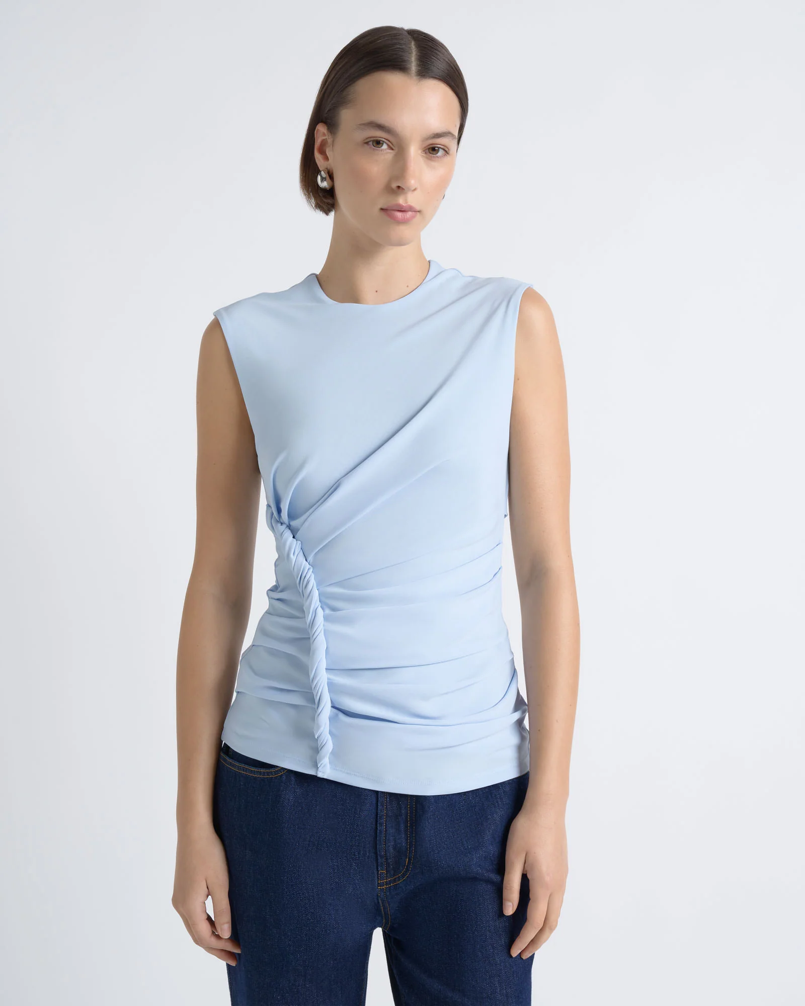 Sleeveless Crew Neck Twist Top