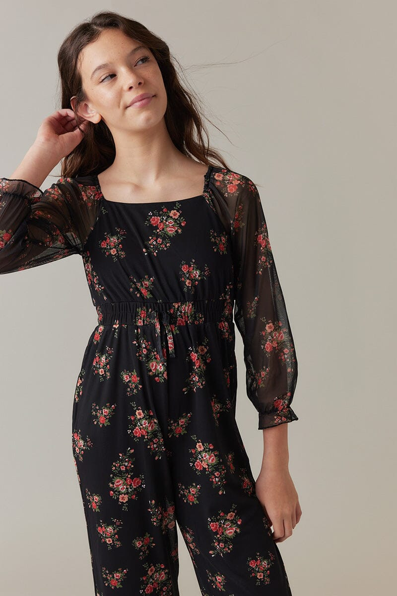 Hello Franki Floral Smocked Back Jumpsuit for girls