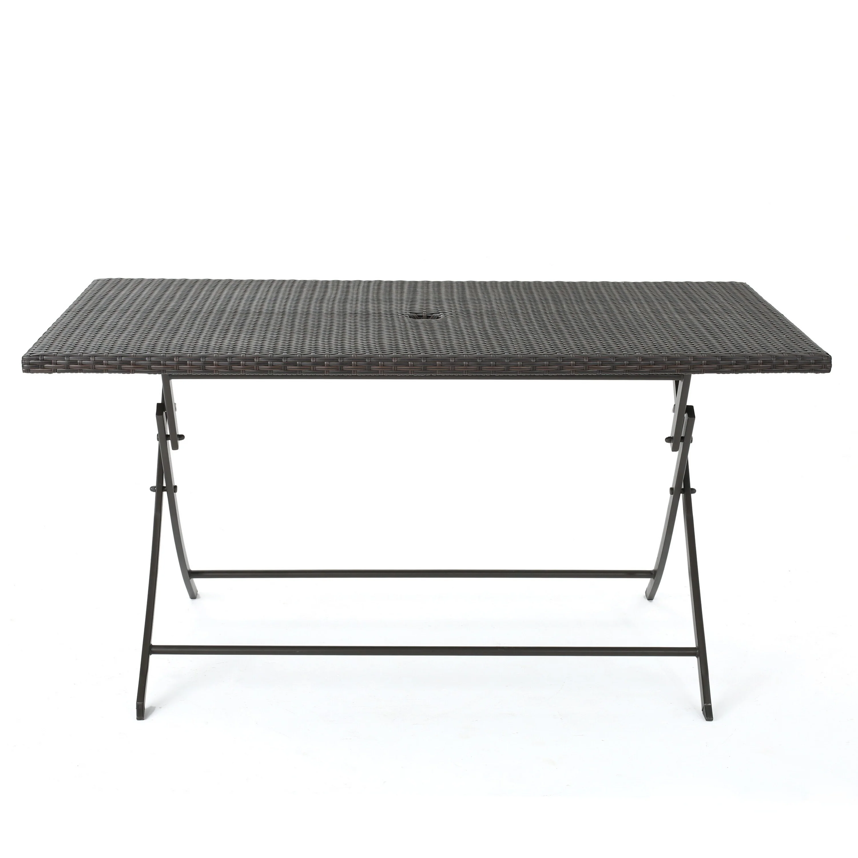 Outdoor Rectangle Foldable Dining Table, 59 Inch, Iron, Multibrown Wicker