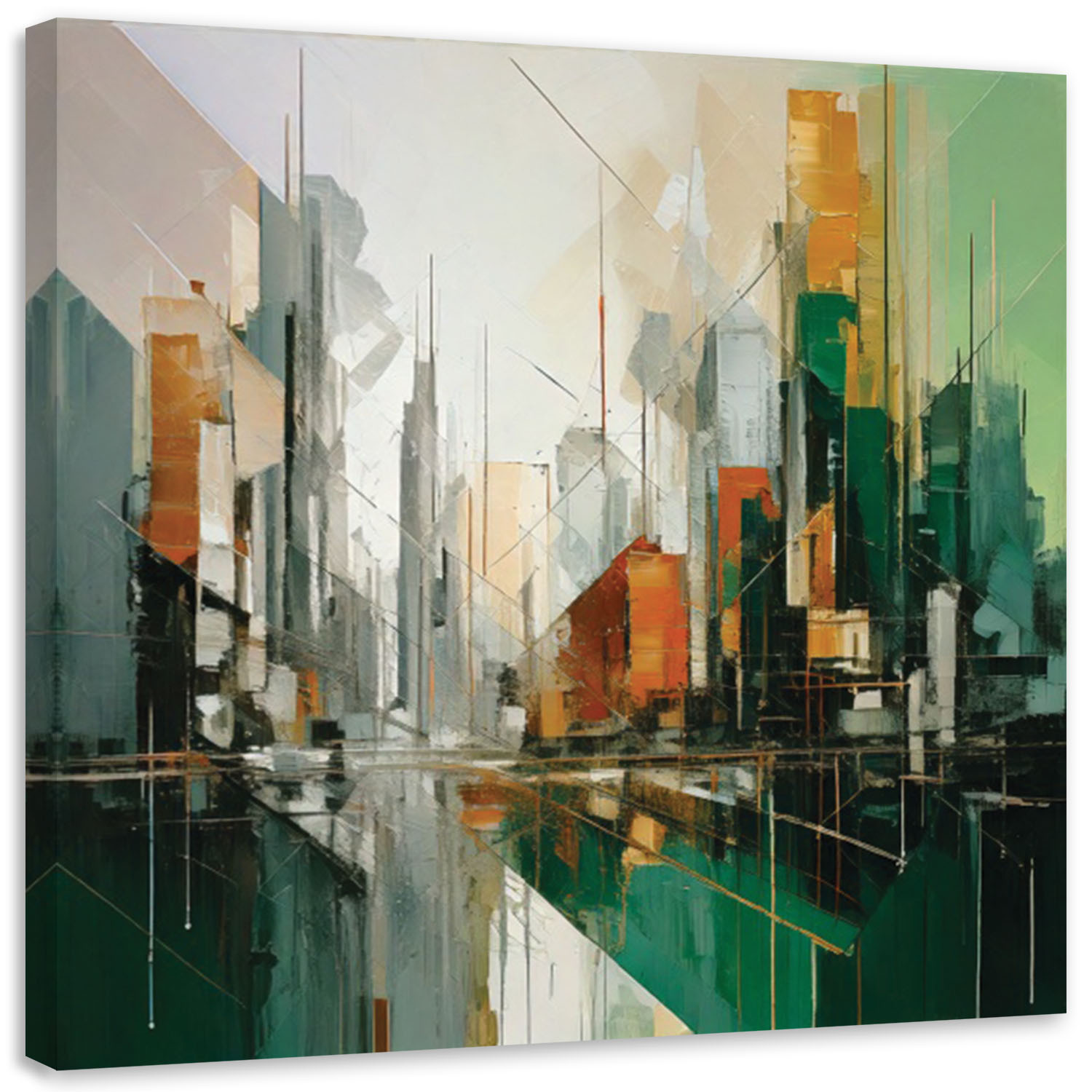 Feeby Obraz do sypialni, Miasto Abstrakcja Geometryczna Zielony 30x30