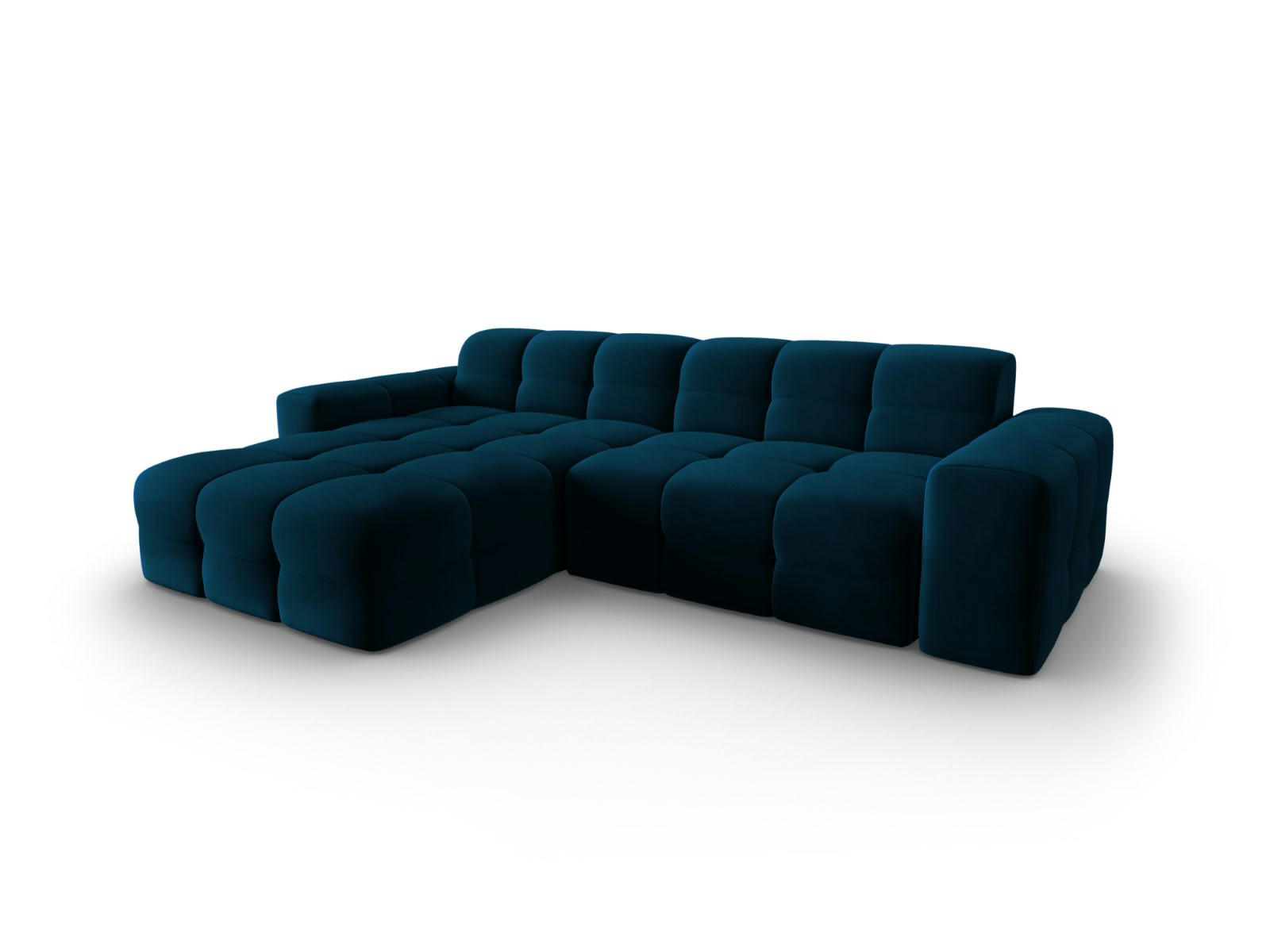 KENDAL - Canapé d'angle gauche 4 places en tissu velours bleu marine