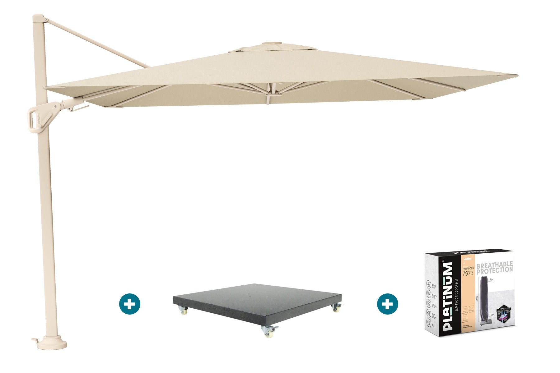 Platinum Nexus T2 zweefparasol 3x3 m. - met voet en hoes