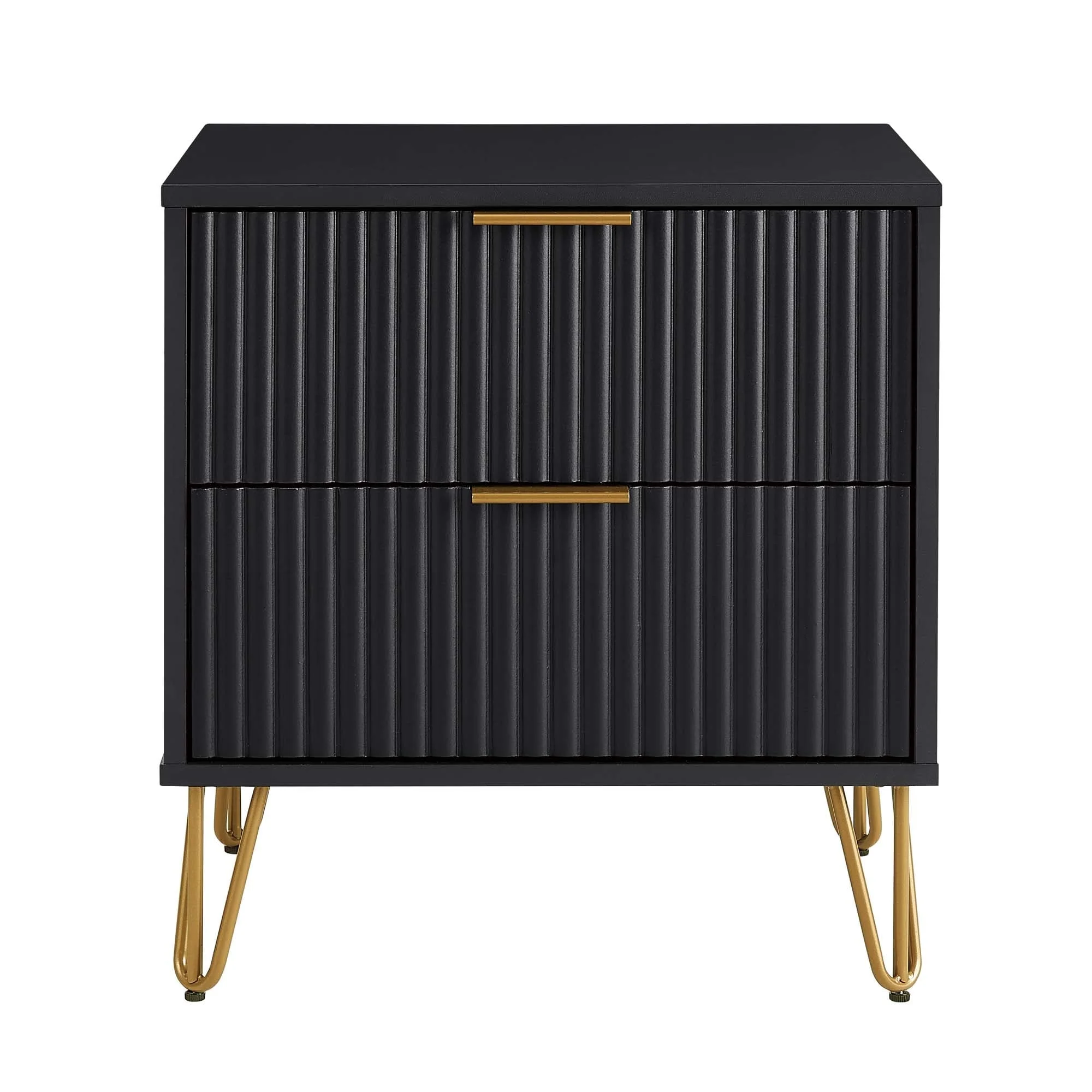 Manhattan Comfort Dumbo Mid Century Nightstand with 2 Drawer and Metal Feet.