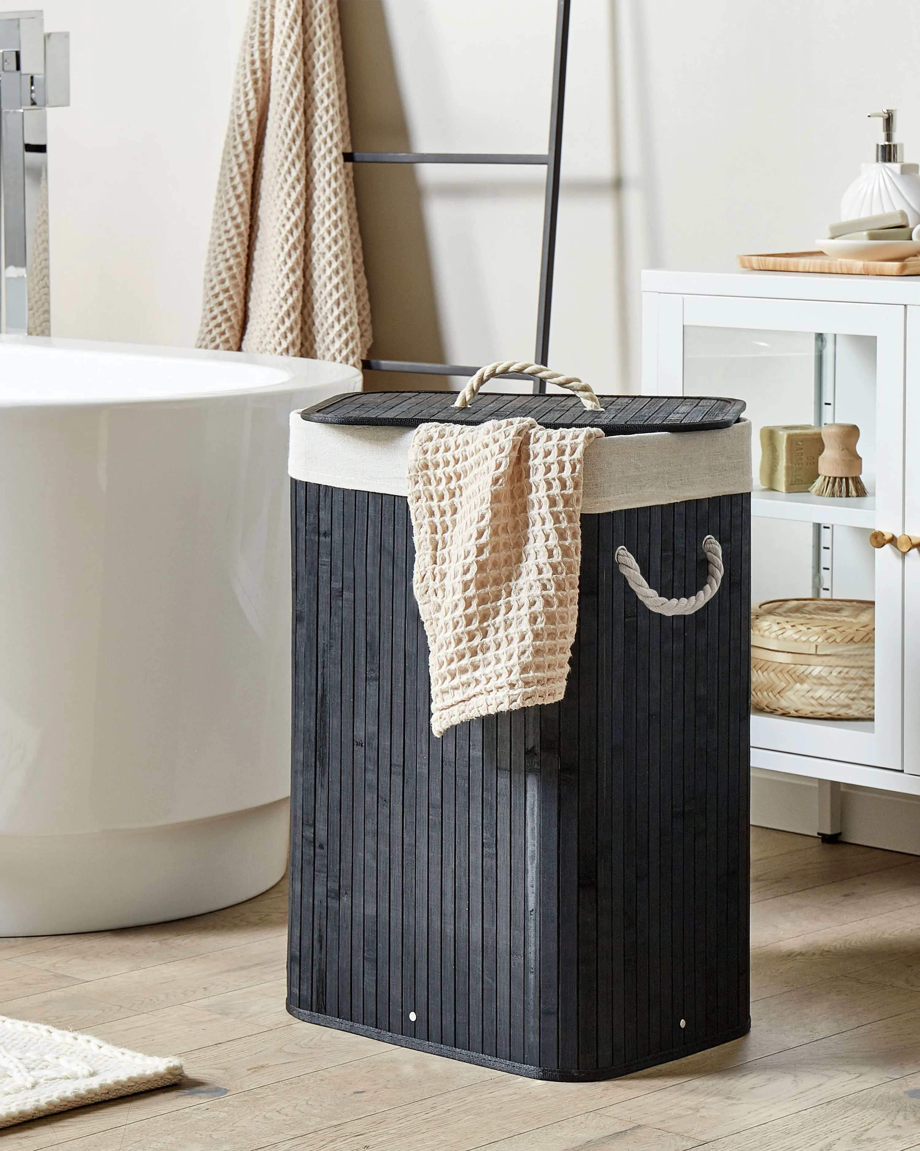 Laundry Basket KOMARI Bamboo Black 72 L