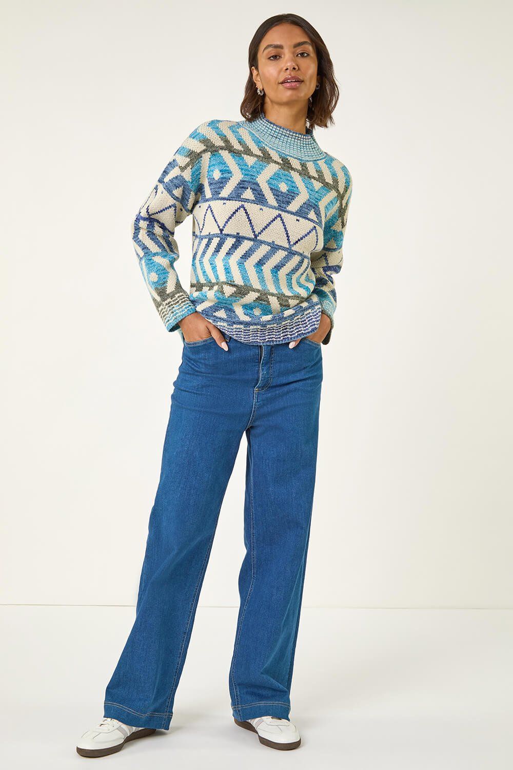 Roman Aztec High Neck Knit Jumper