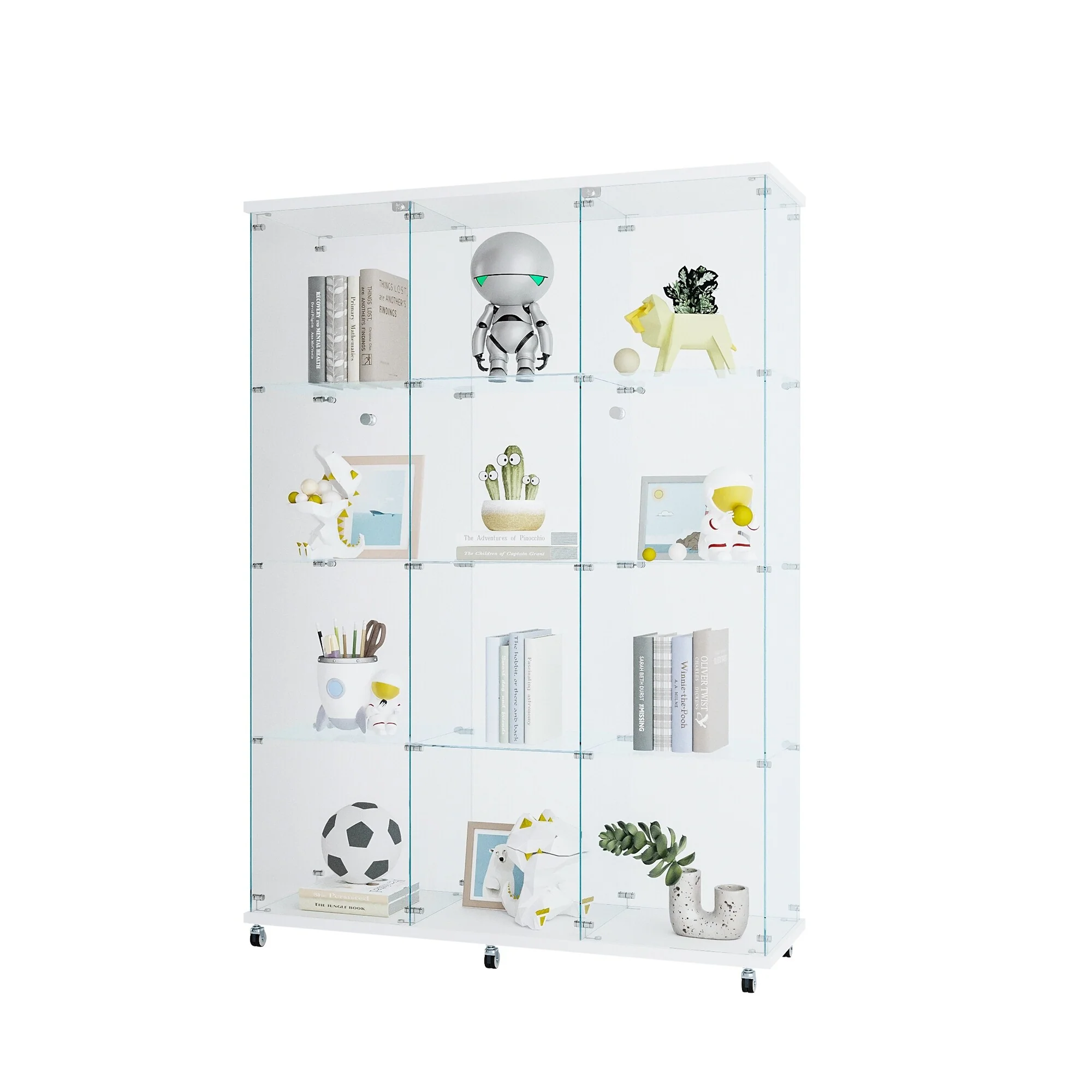 3 Door Glass Cabinet Glass Display Cabinet with 4 Shelves