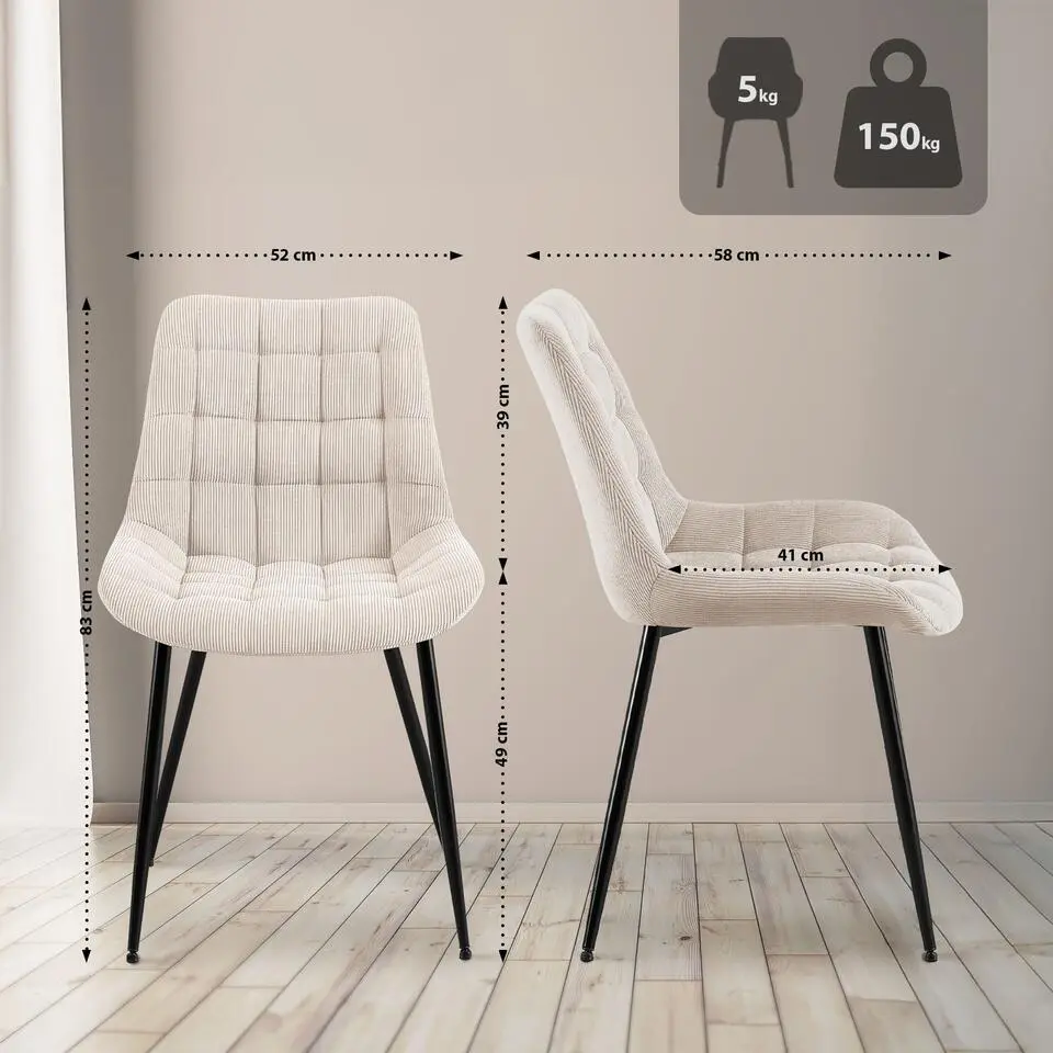 CLP Eetkamerstoel Sardna zwart Frame - Ribstof - creme