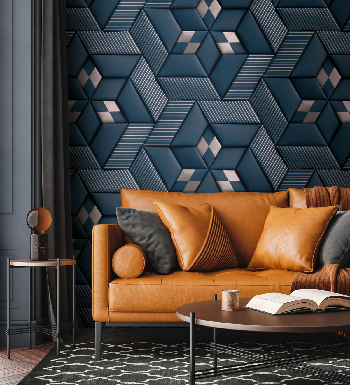 Livingwalls fotobehang 3D-motief blauw en zilver - 159 x 280 cm - AS-391783