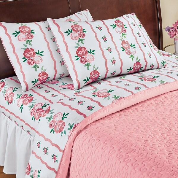 Printed Lovely Bright Blooming Roses White Sheet Set
