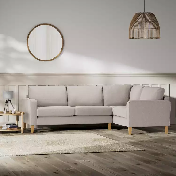 Habitat Flint Fabric Right Hand Corner Sofa- Stone - Ash Leg