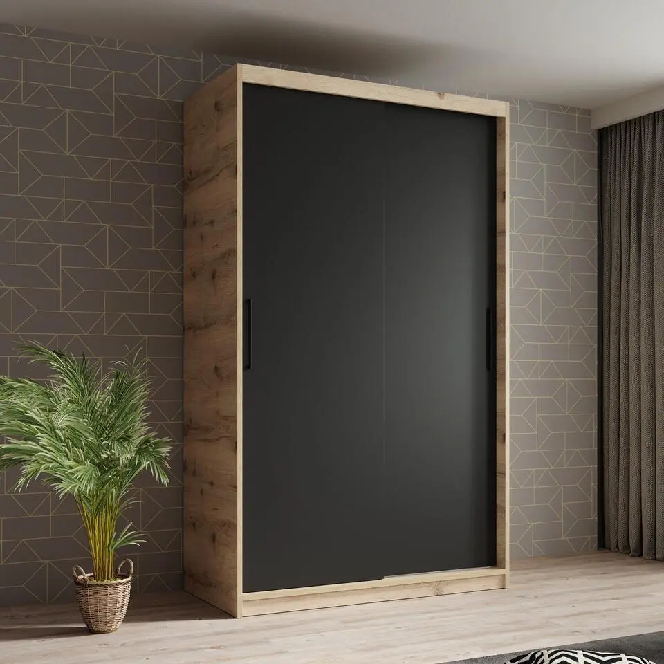 Meubella - Kledingkast Luxor - Zwart - Eiken - 120 cm