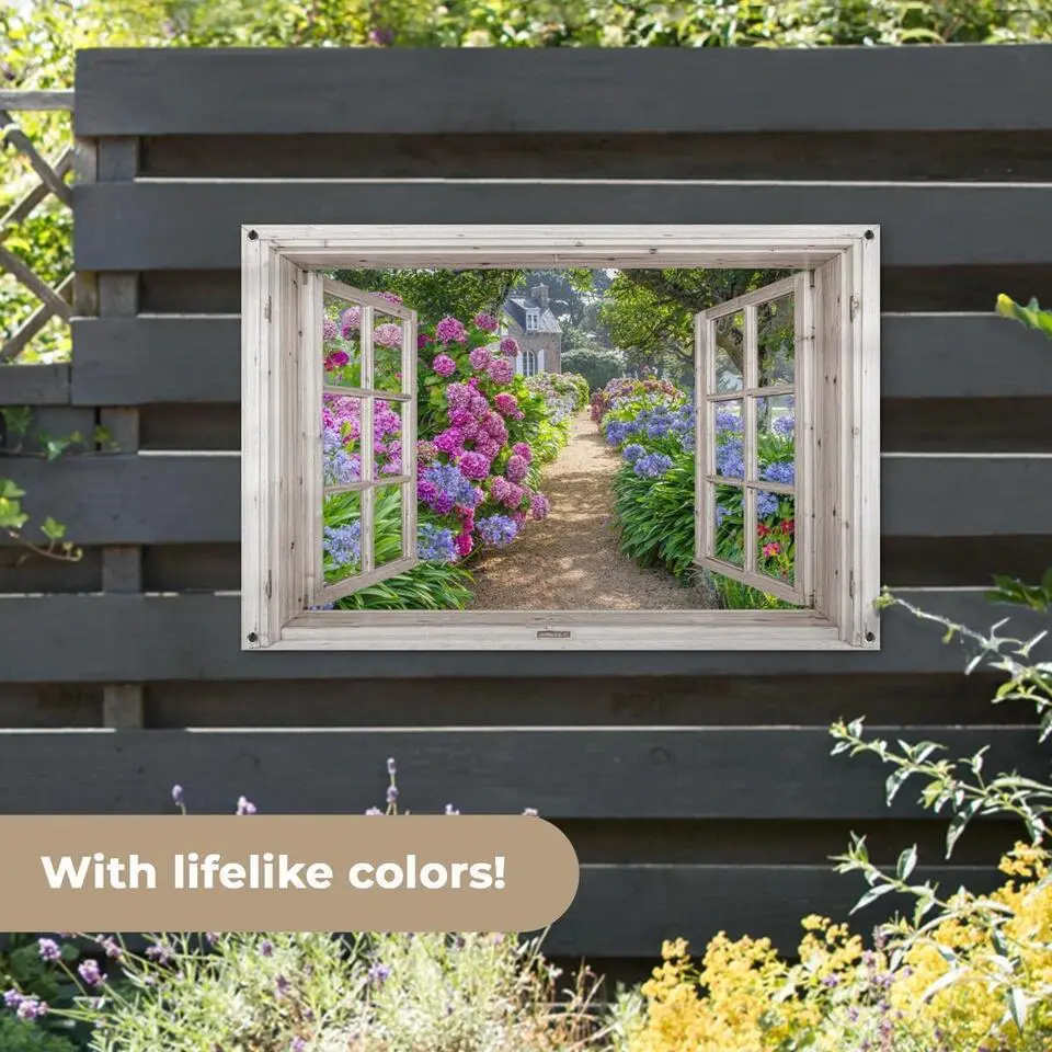 MuchoWow Tuinposter 120x80cm Hortensia Doorkijk Bloemen Zomer