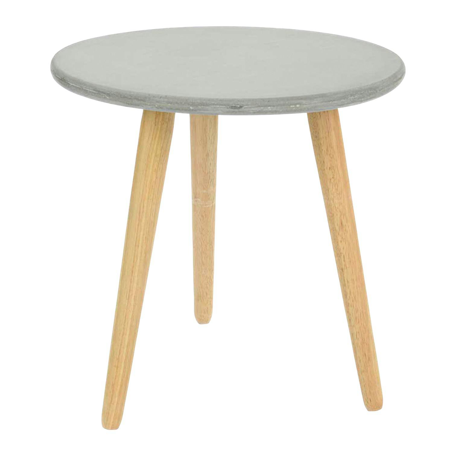 Bout de canapé rond pieds bois et plateau béton D45xH48cm