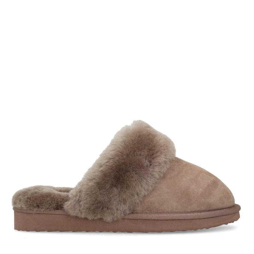 Manfield Taupe suède pantoffels