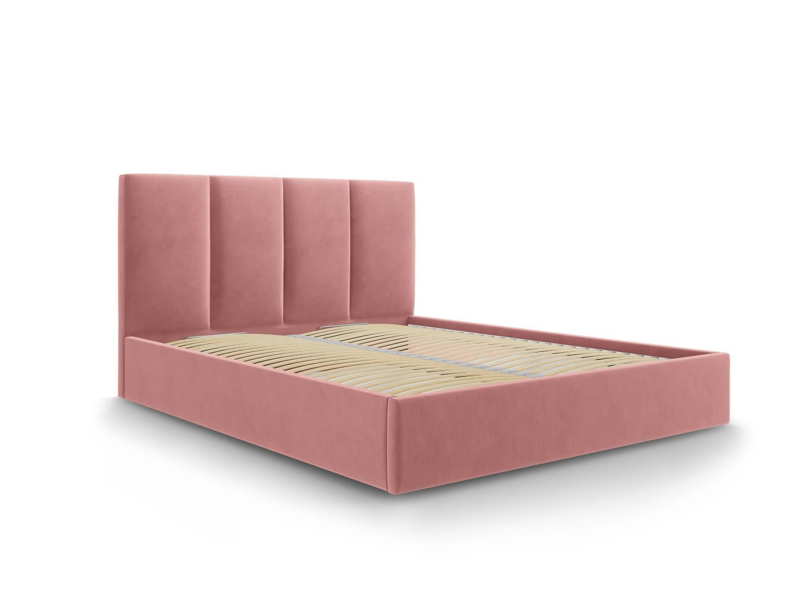 PYLA - Lit coffre avec tête de lit 140x200 cm en velours rose