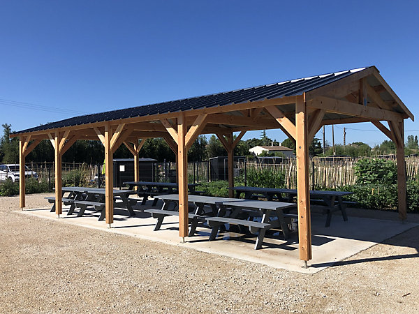 Carport SUR MESURE 2 pentes 750 cm x 10 poteaux, bois DOUGLAS Français(Charpente en bois-auvent-abri voiture). Garantie 10 ans