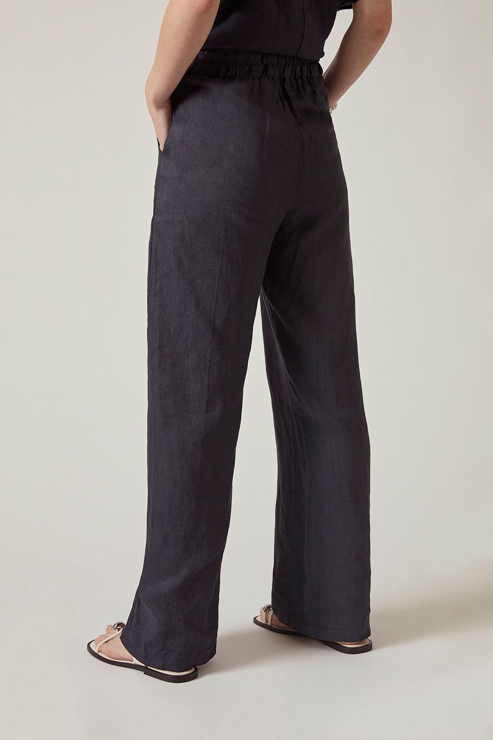 James Lakeland Relaxed Navy Linen Trousers