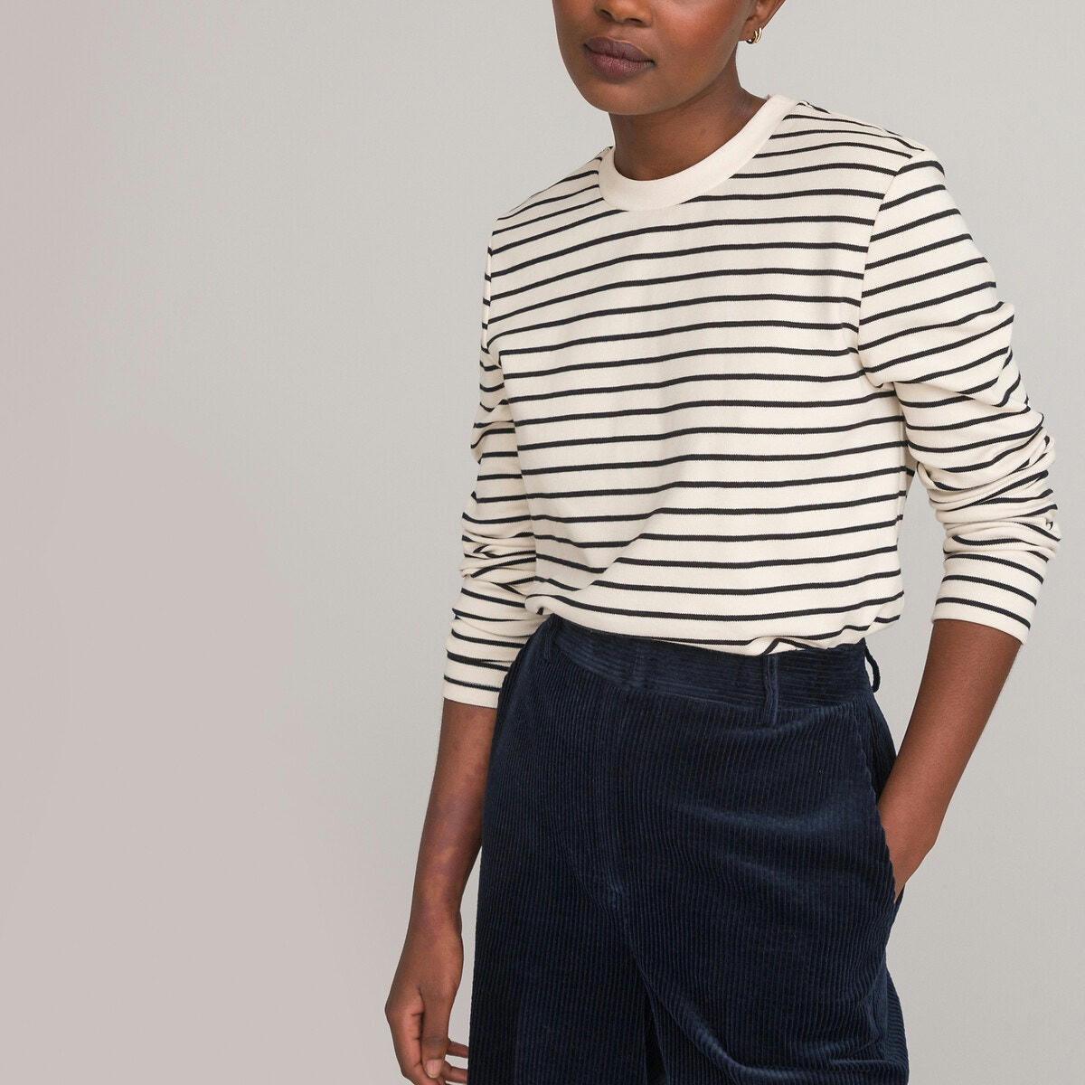 T-shirt rayé col rond manches longues
