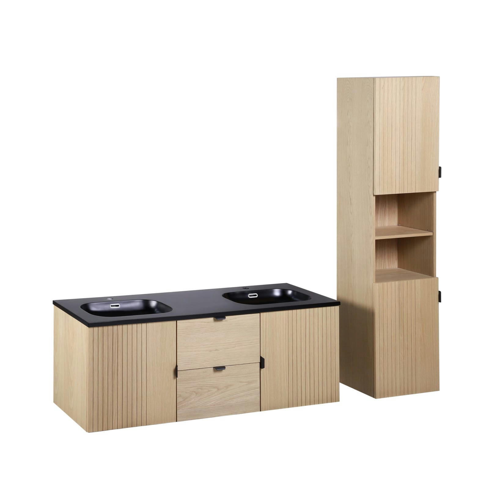STUDIO - Meuble double vasque 140cm chêne STUDIO suspendu + colonne