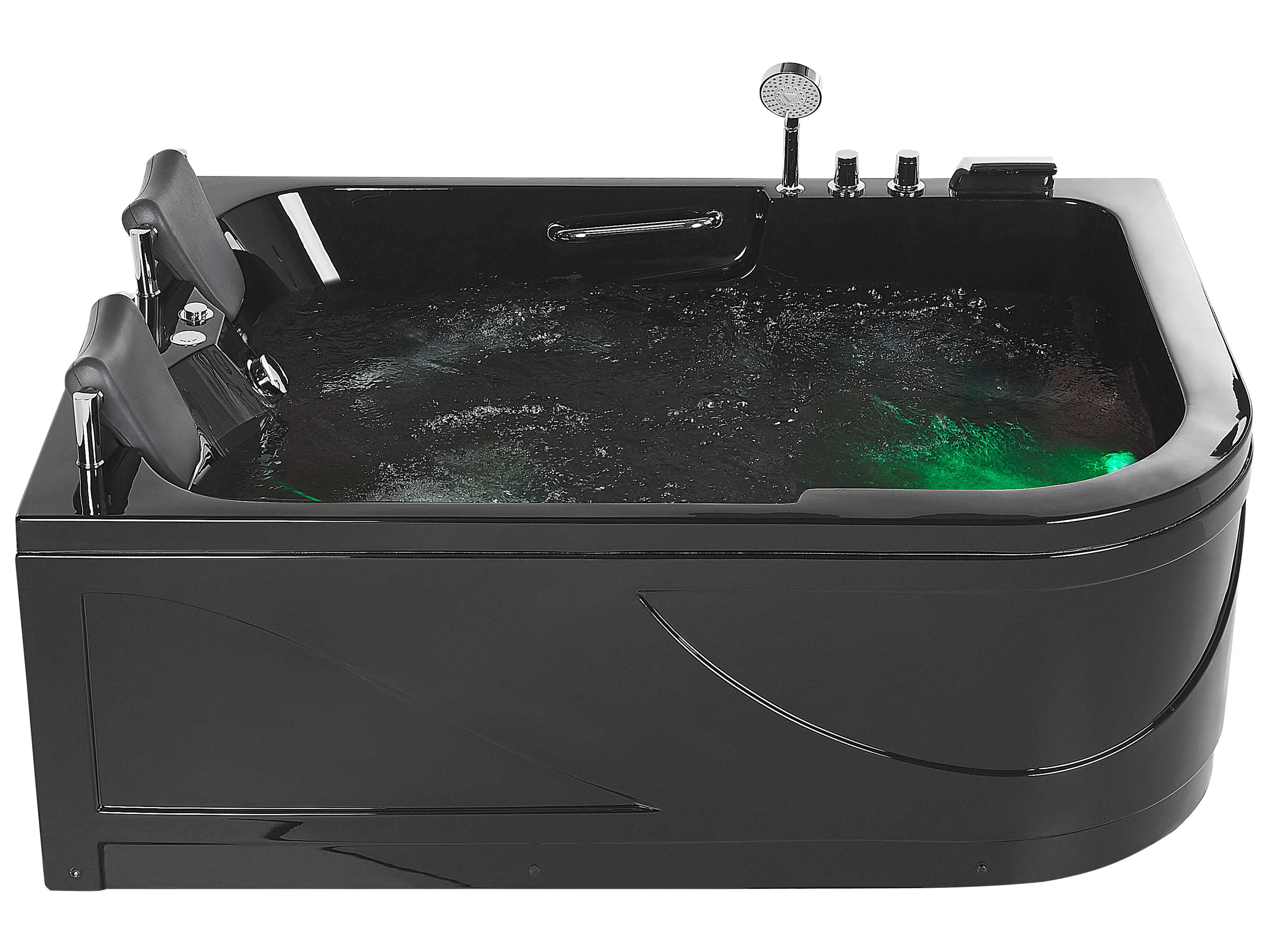 Corner Hot Tub with LED BAYAMO Right Hand 1700 x 1200 mm Black