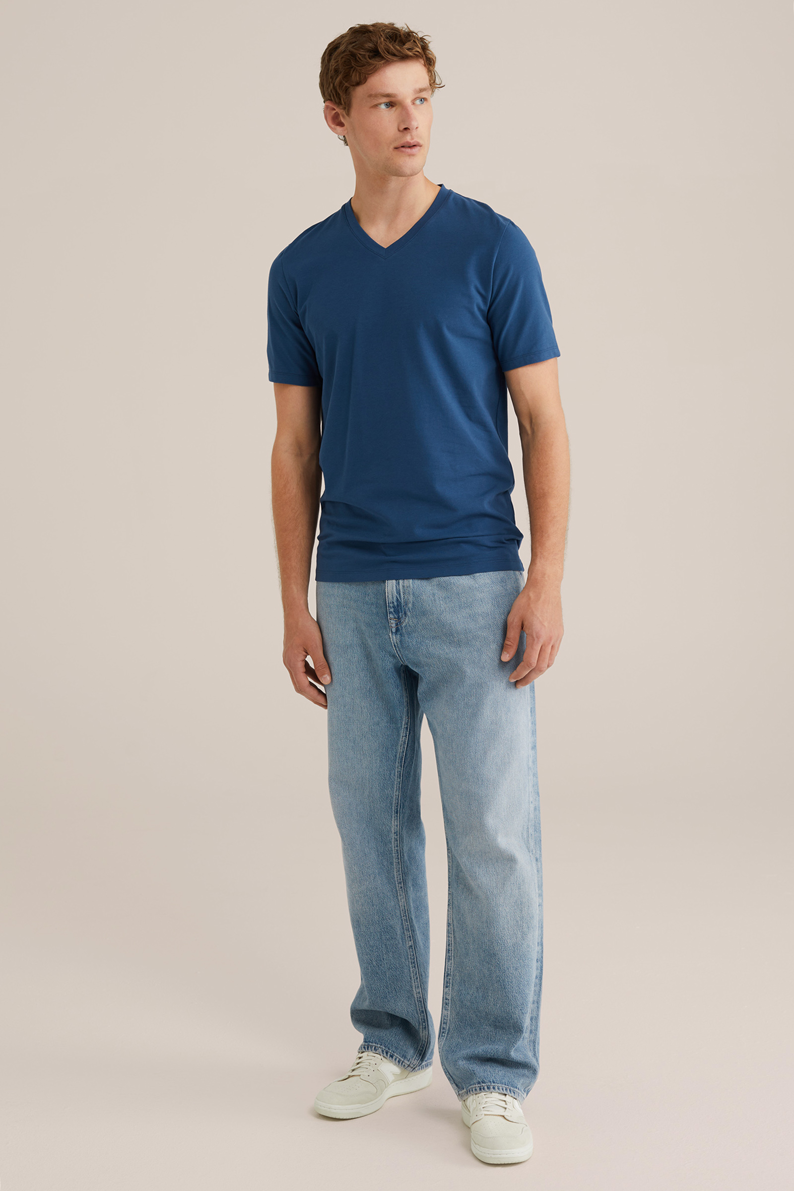 Heren Slim fit T-shirt met V-hals