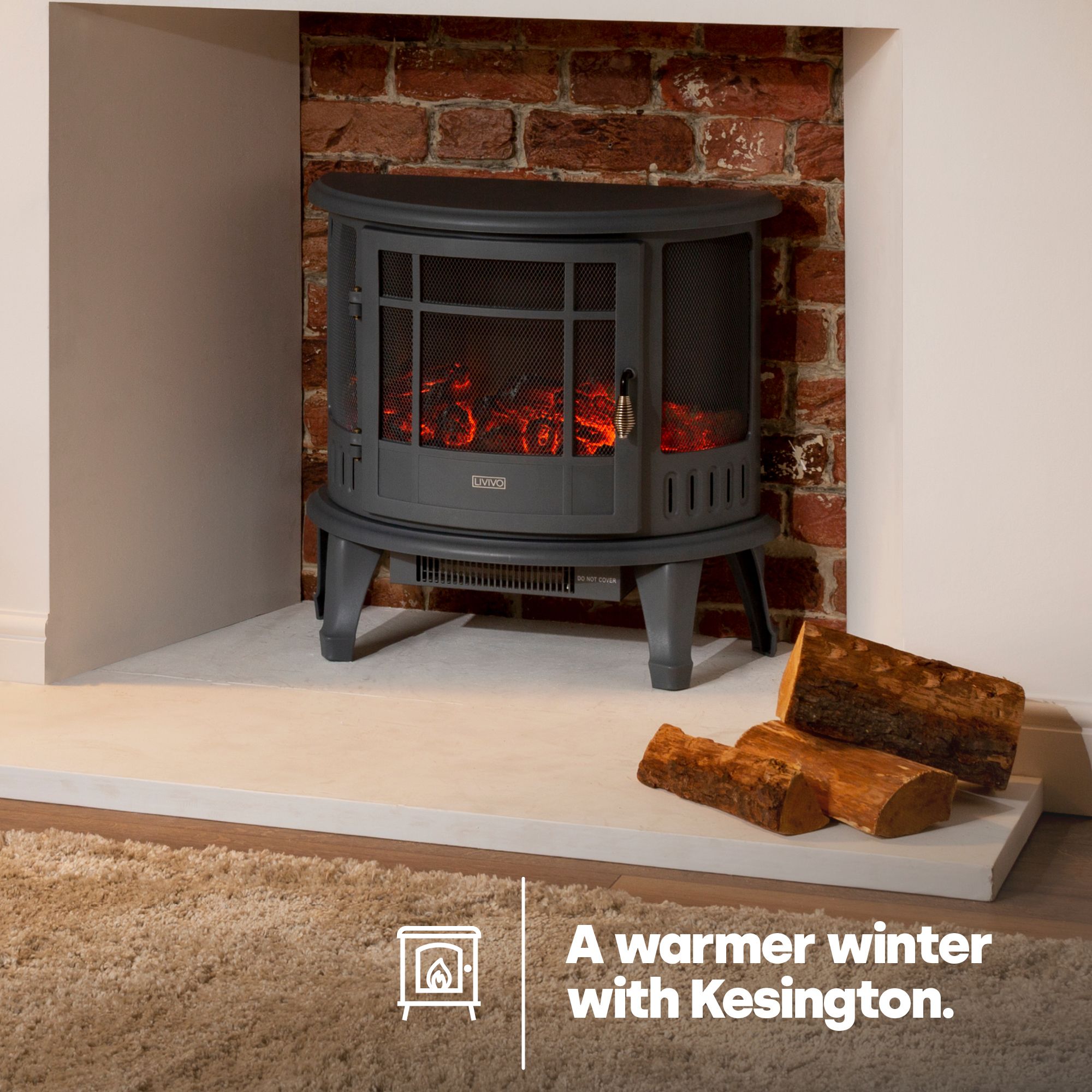 LIVIVO Log Fire Effect Panoramic Heater - 1800W