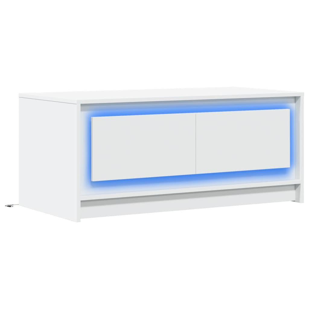 Stolik Kawowy Ława Stół Biały 100x50x43.5 Szuflady Oświetlenie Led