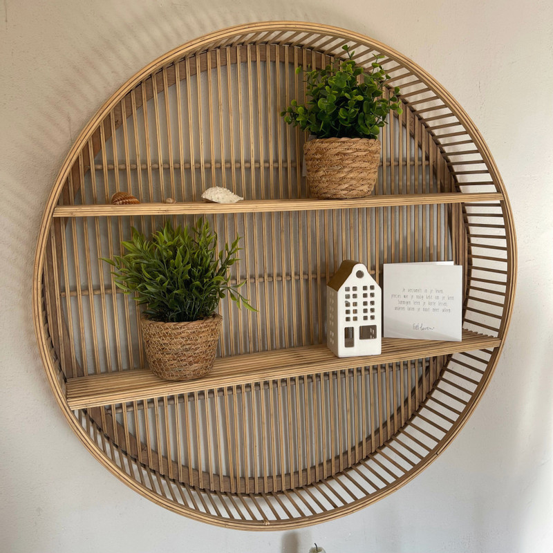 Plantje in rieten mand - rond blad - &Oslash;10x19 cm