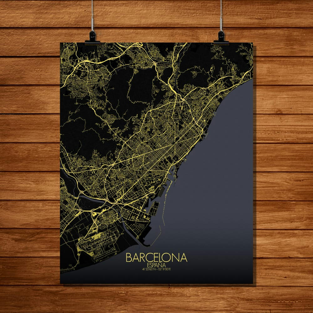 - Affiche Barcelone Carte Nuit 40x50