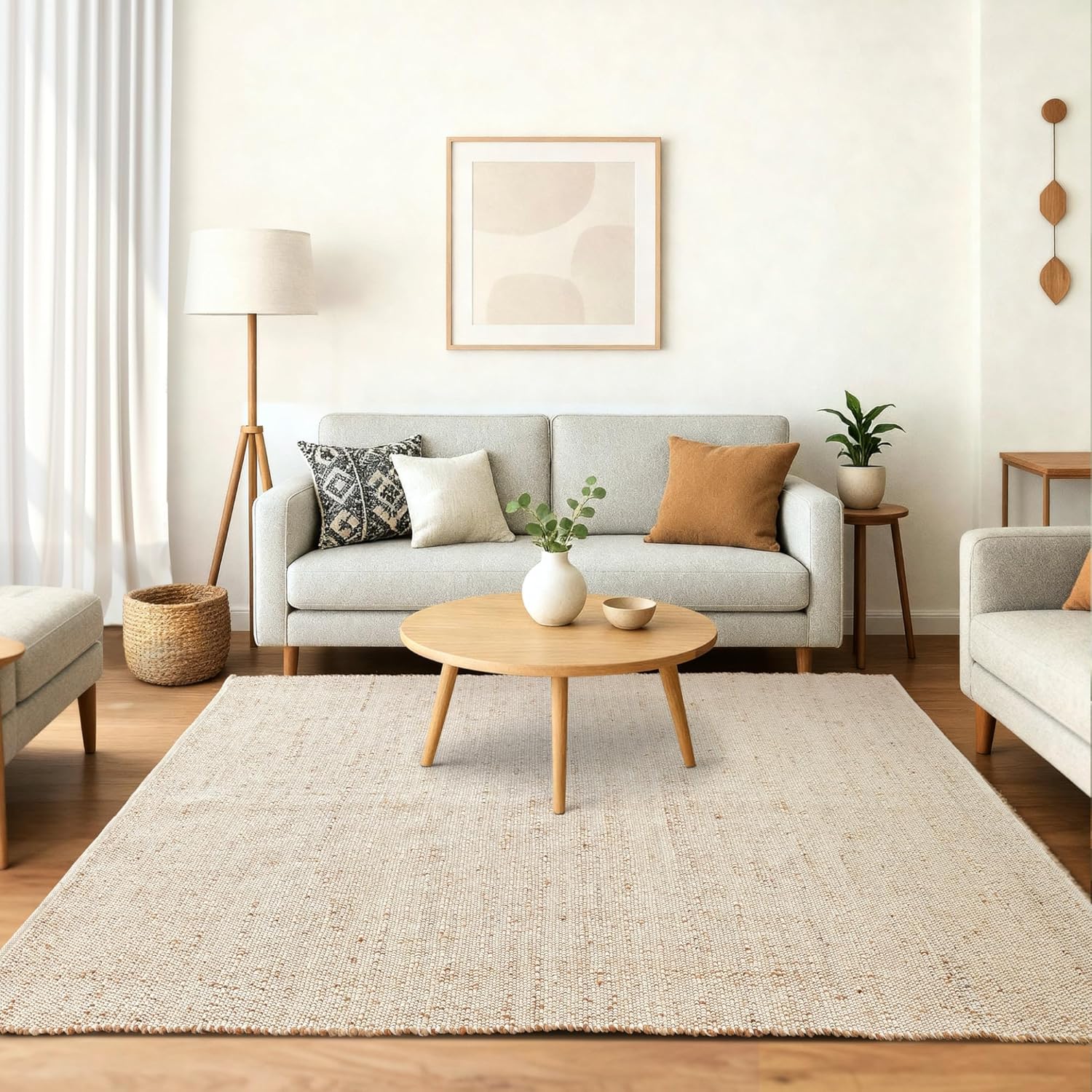 GRUHUM Jute Cotton Area Rug 8'x10' ft Large Hand Woven Natural Farmhouse Rug for Living Room, Bedroom Kitchen - Rustic Vintage Bohemian Eco-Friendly Carpet Home Décor 8x10 ft Natural Boho Rug