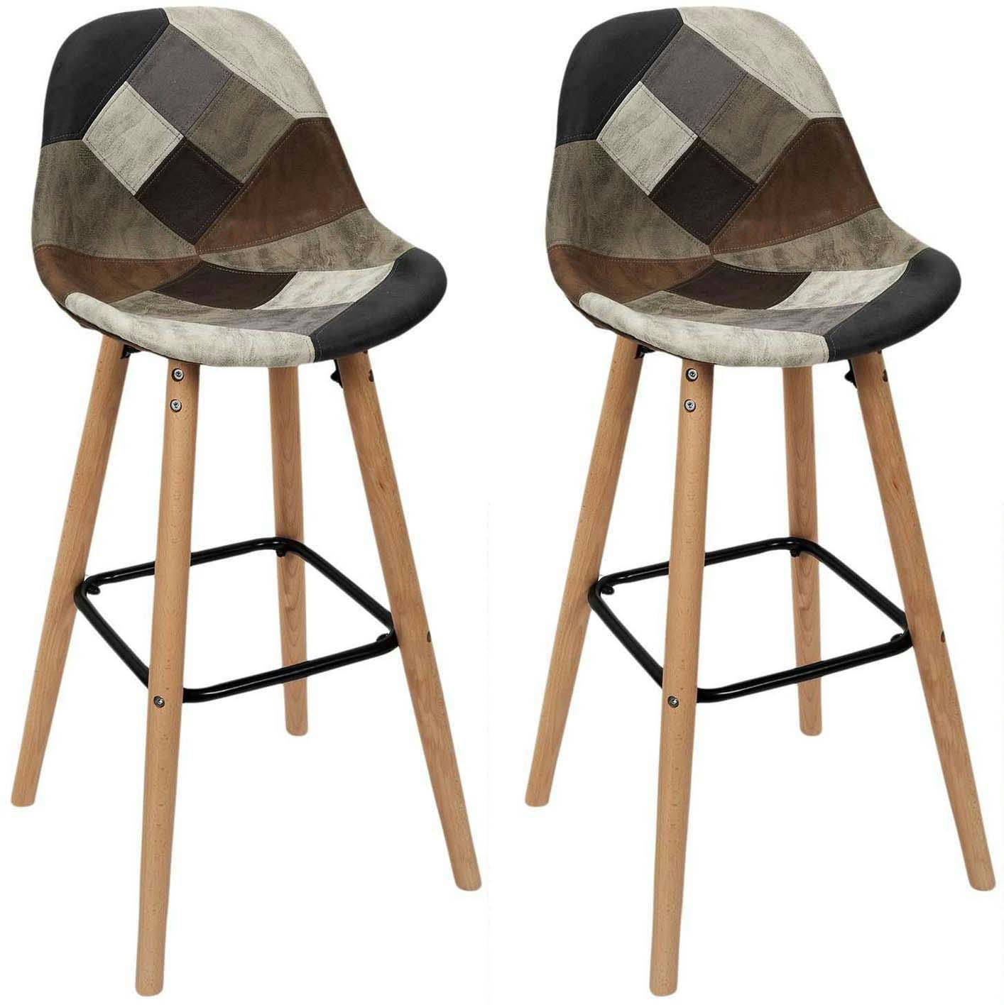 - Set de 2 tabourets de bar patchwork marron