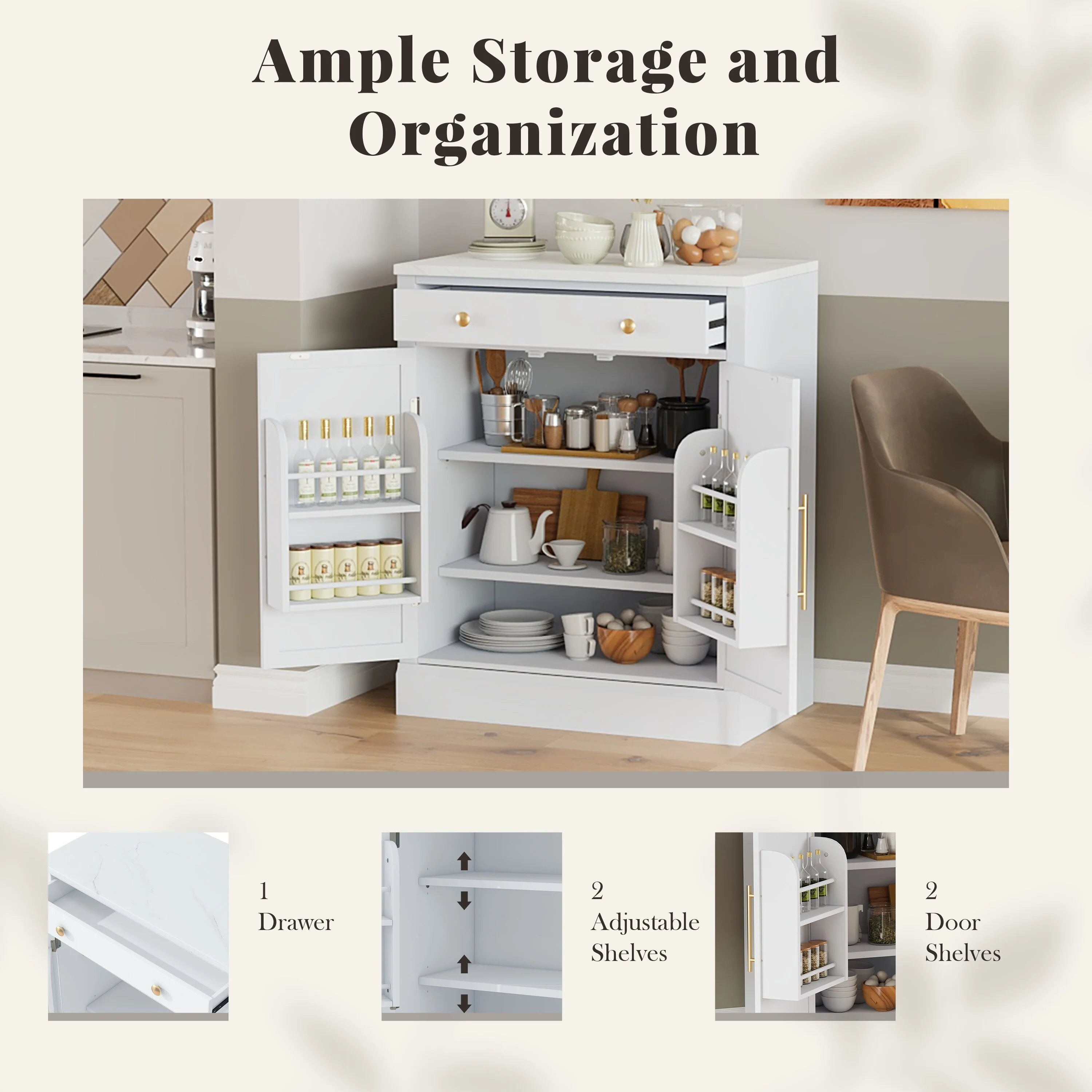 Modern Freestanding Kitchen Pantry Buffet Food Storage, Set of 2