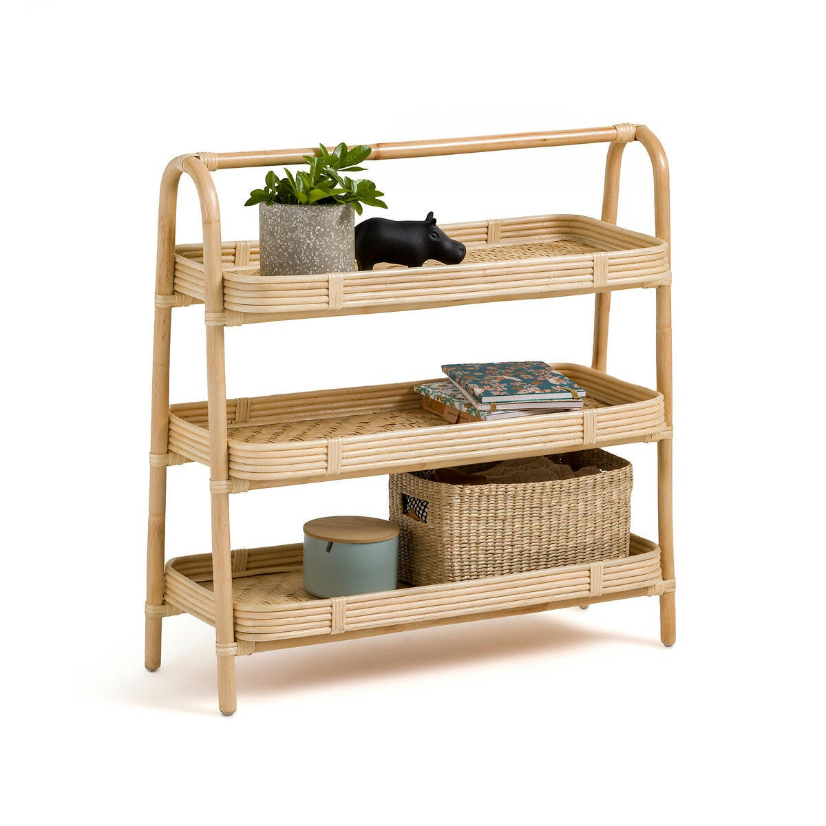 Etagère 3 plateaux en bambou et rotin, Lyra