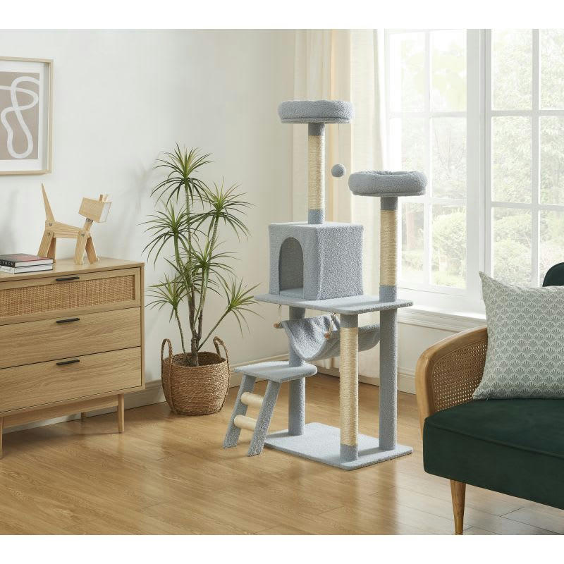 IRIS - Arbre à chat tissu bouclette gris clair