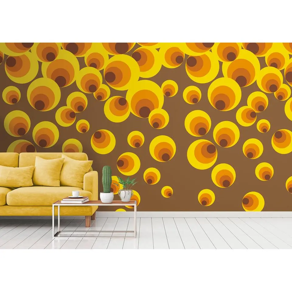 Livingwalls fotobehang retro ornamenten geel, oranje en bruin - 159 x 280 cm