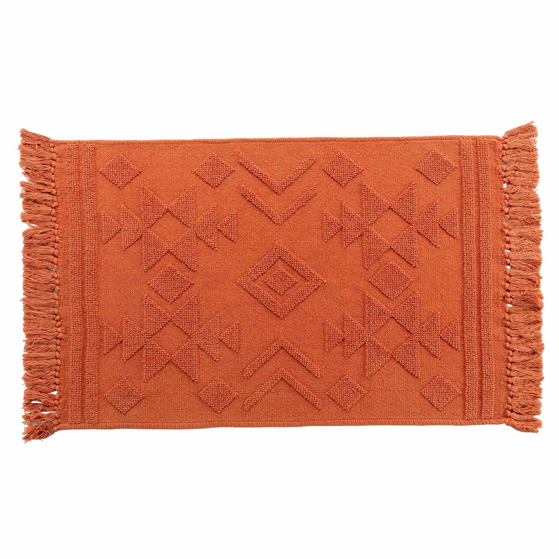 CILAOS - Tapis ethno bohème à franges coton terracotta 90x60cm